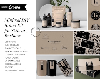 Skincare Branding Kit Canva, Minimal Beauty Brand Kit, Cosmetic Logo & Packaging Templates, Editable DIY Brand Kit 030