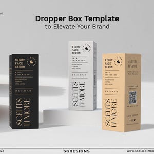 Luxury Dropper Box Design, Modern Editable Skincare Box Design Template, DIY Minimal Dropper Box Template, Black Dropper Box Design #017