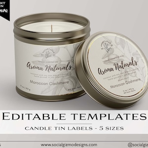 Editable Candle Tin Labels, Editable Candle Label Design, Tin Candle Label, Round Candle Labels, Digital Download, Candle Label Set #039