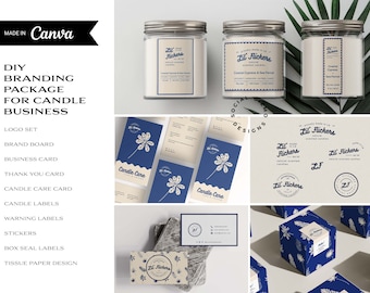 Candle Branding Kit Template for Canva: Vintage DIY Brand Package, Candle Business Logo, Labels & Packaging Set