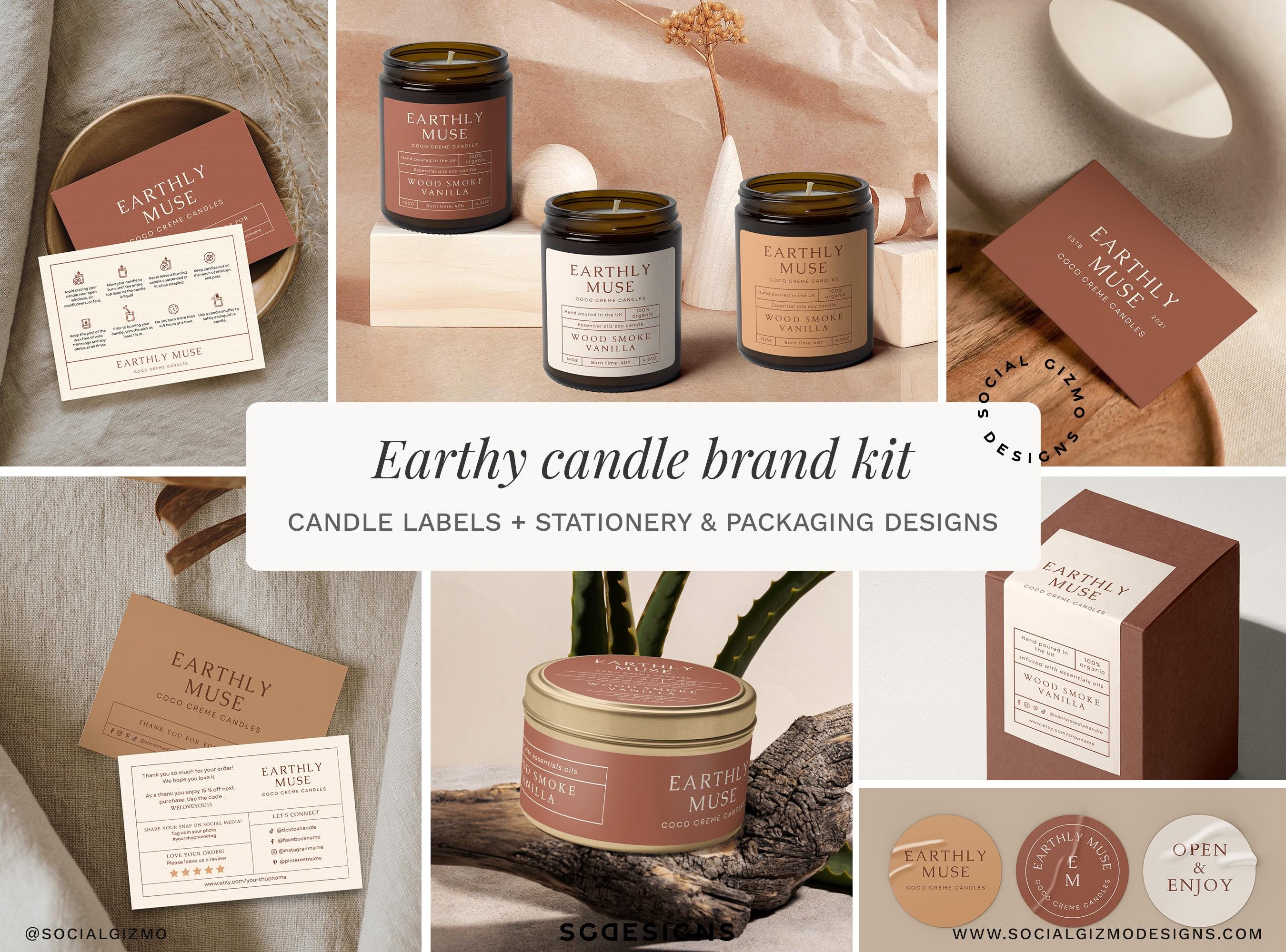 Earthy Candle Brand Kit Canva Templates: Candle Labels, Packaging ...