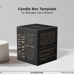 Black Luxury Candle Box Design, Minimalist Candle Box Design Template, DIY Black Elegant Candle Box Templates, Modern Candle Box Design #017