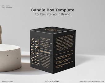 Black Luxe Candle Box Template: Minimalist Candle Packaging Design Editable in Canva #017