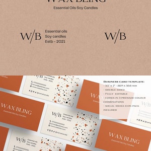Branding kit layout showing logo variations, business card and brand elements in warm neutral and terrazzo design style