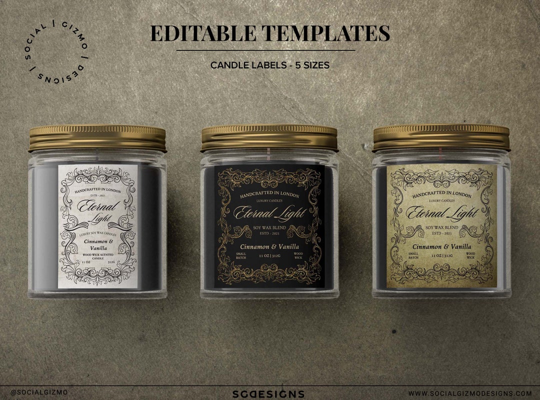 Editable Vintage Candle Labels, Apothecary Candle Label Templates, Luxury Victorian Candle