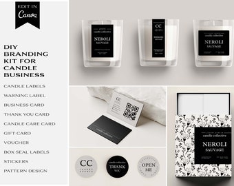 Black Luxury Candle Business Brand Kit: DIY Label Bundle, Stationery and Packaging Templates #020