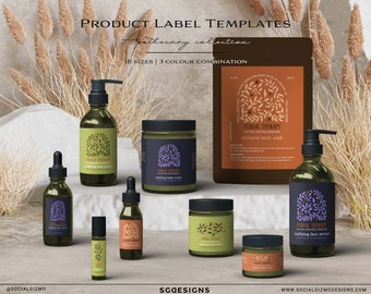 Botanical Skincare Label Templates Canva, Apothecary Cosmetic Label Set, Herbal Product Label Template, DIY Beauty Packaging 025