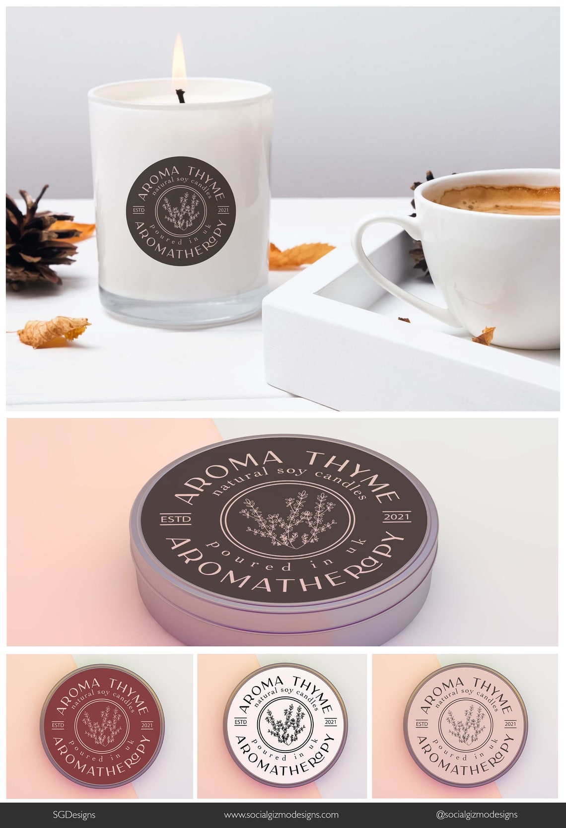 Round Thyme Logo for Candles Thyme Logo Design for Skincare Etsy UK