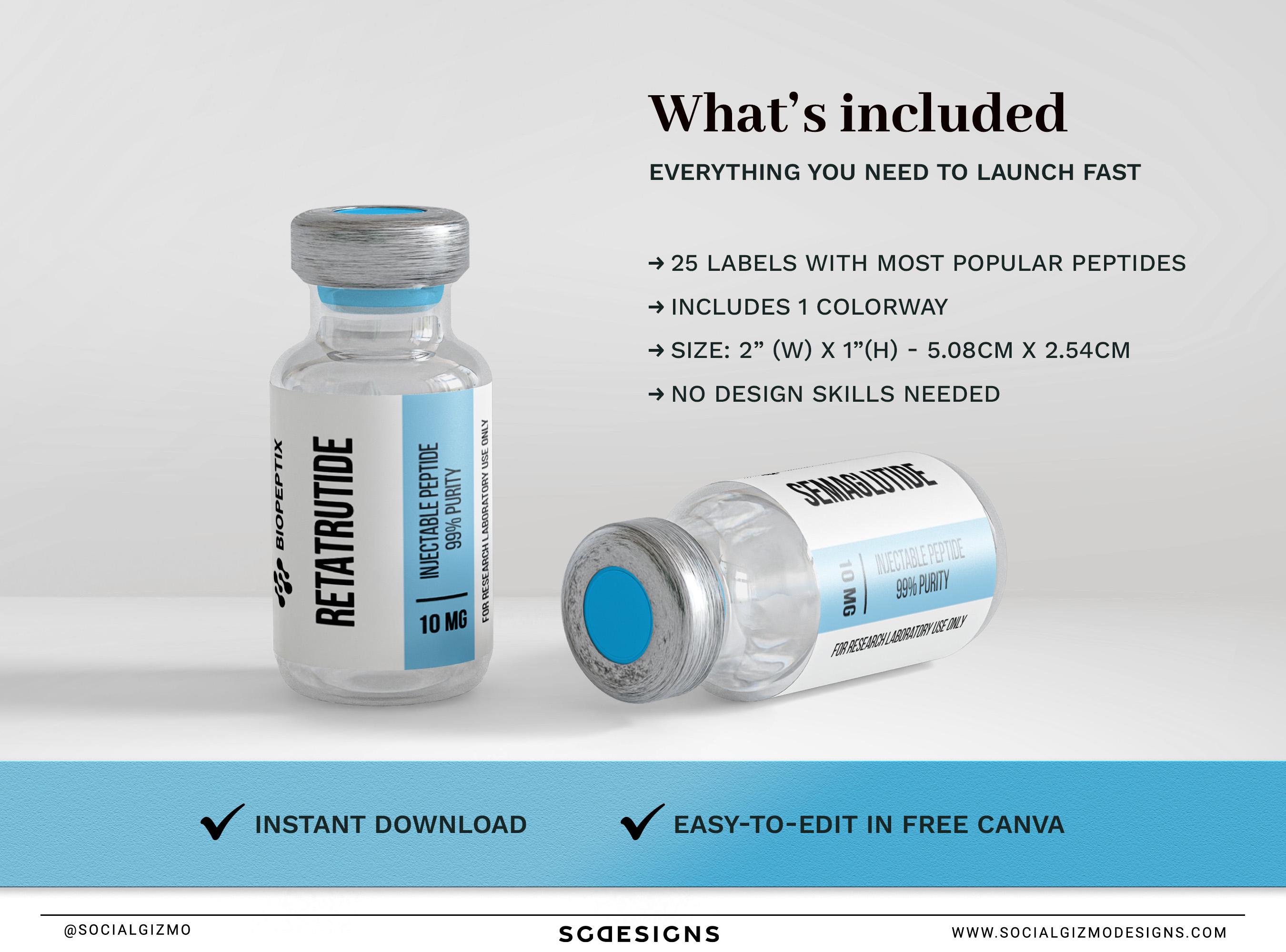 Peptide Vial Label Template 2x1, Clinical Lab Style Bottle Labels Canva ...
