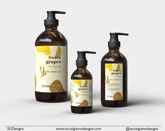 DIY Playful Skincare Label Templates: Modern Cosmetic DIY Lotion, Shampoo, Mousse Bottle Labels #056