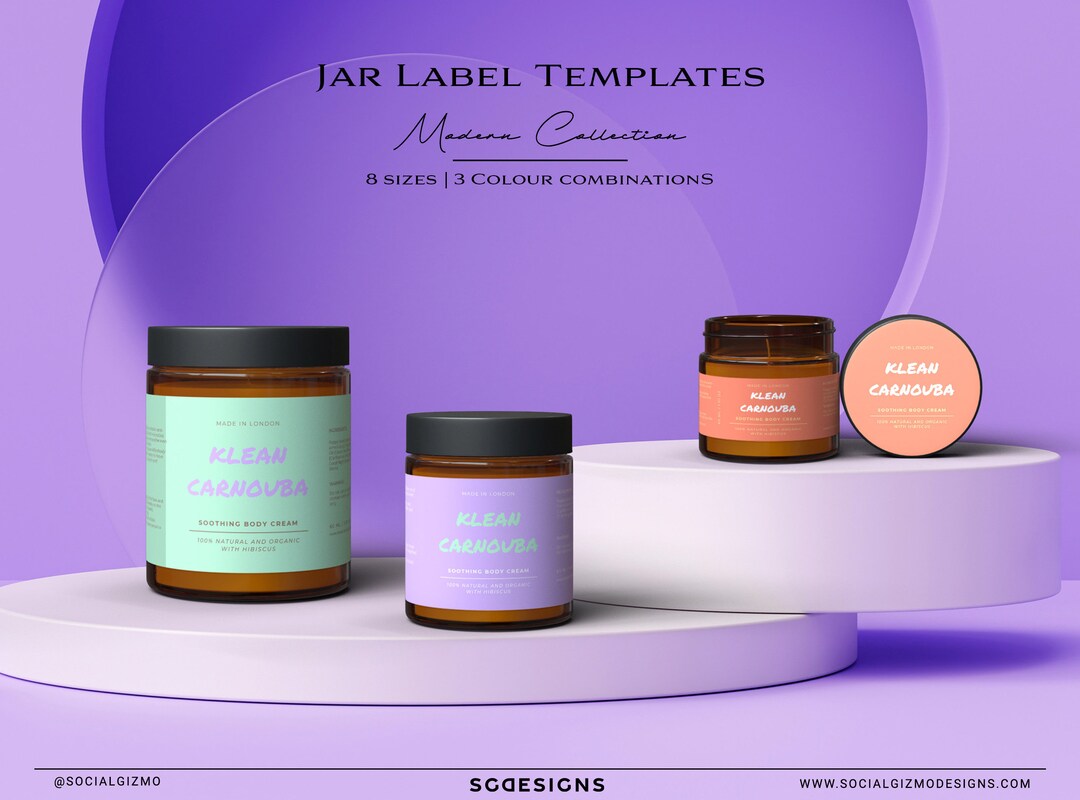 Editable Cosmetic Jar Label Templates, Modern Jar Label Templates, DIY