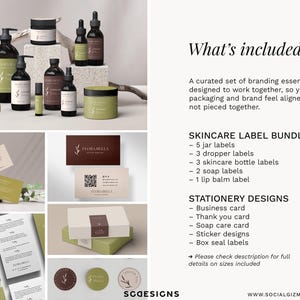 Minimal skincare packaging mockup with coordinated bottle, jar, dropper, soap, and lip balm labels designed as one cohesive Canva brand system.