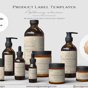 Apotheker-Produktetiketten, Luxus-Hautpflegeetiketten, Vorlagen für Kosmetiketiketten mit Goldfolie, bearbeitbare Hautpflegeetiketten, digitale, druckbare Etiketten