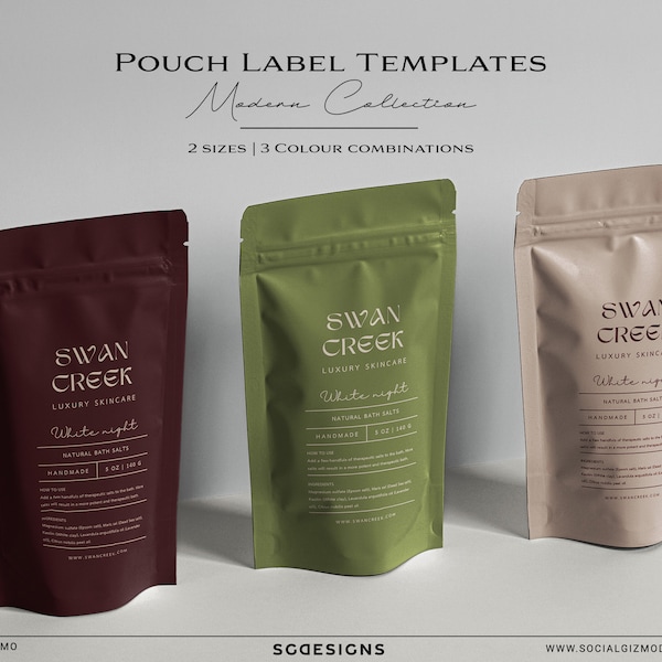 Modern Pouch Label Template, DIY Bath Salt Labels for Herbalist, Editable Pouch Labels, Pouch Label Canva Templates, DIY Bath Soak Label