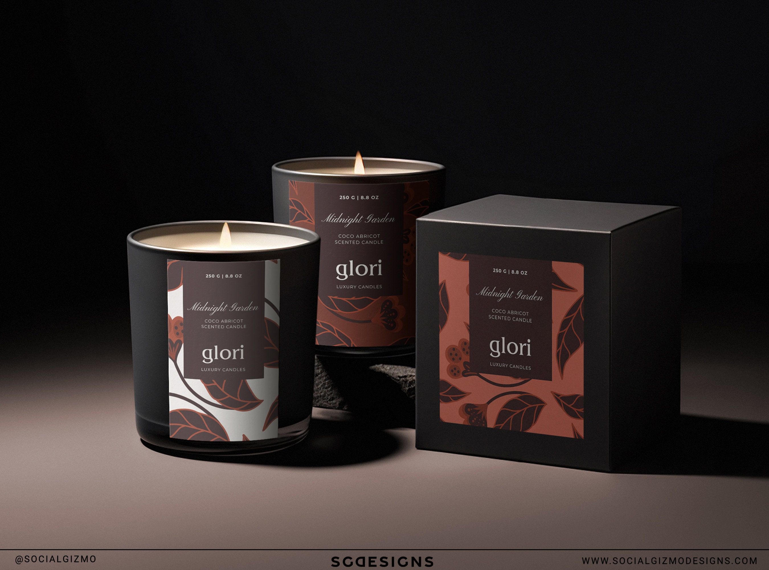 Luxury DIY Black Candle Label, Modern Floral DIY Candle Label Design, Dark Luxury Candle Label