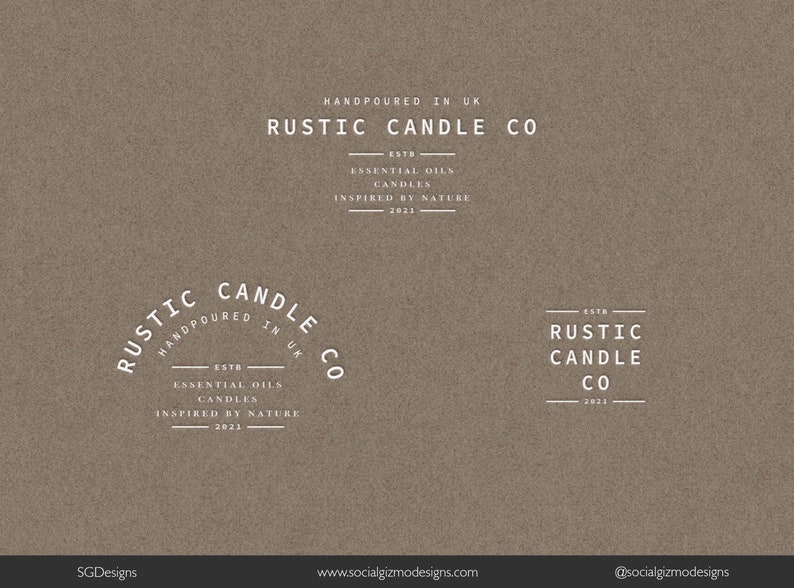 May include: A logo for Rustic Candle Co., a company that handpours candles in the UK. The logo features the company name in a white sans-serif font on a brown background. The text "ESTB 2021" and "ESSENTIAL OILS CANDLES INSPIRED BY NATURE" are also included in the logo.