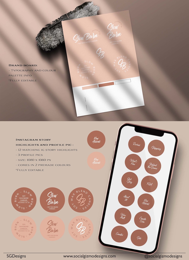 Branding Package for Candle business, Modern Branding Kit for Candles, DIY Branding for Small Candle Business, Digital Download, Boho Brand image 6
