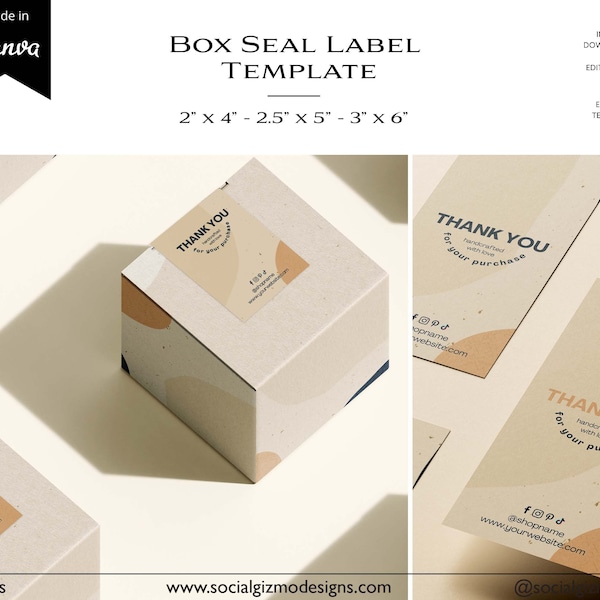 Beige Box Seal Label Template, Boho Box Sealing Stickers, DIY Printable Beige Box Seal Sticker, Box Seal Sticker, Small Business Packaging