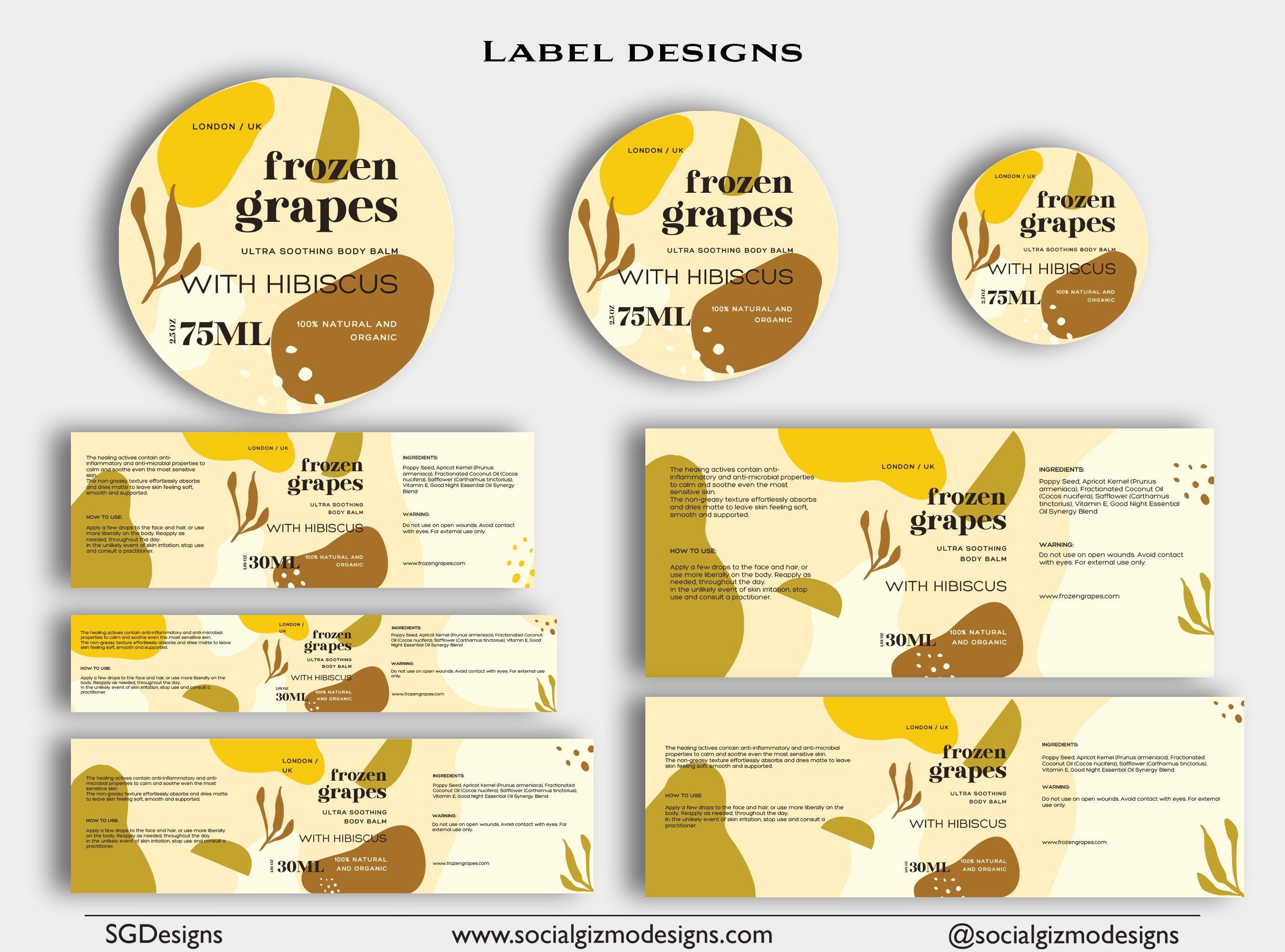 Container Label Layout Botanical Skincare Jar Label Template Bundle, Editable Cosmetic Wrap ...