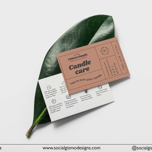 Retro candle care insert template displayed on a green leaf background showing playful vintage-inspired typography and editable Canva layout.
