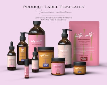 Skincare Label Bundle Template, Modern Feminine Cosmetic Labels, Editable Canva Beauty Packaging Set 035
