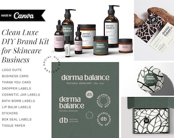 Minimal Skincare Branding Kit Editable in Canva, Modern Brand Templates, DIY Clinical Luxe Branding for Cosmetic Business #010