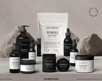 Minimal Skincare Label Bundle, Editable Cosmetic Label Templates for Canva, Modern Beauty Packaging Kit 020