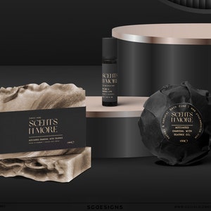 Black DIY Skincare Labels, Luxury Beauty Labels, Minimal Black Cosmetic Labels, Modern Black Cosmetic Label Template, Black Gold Labels #017 image 3