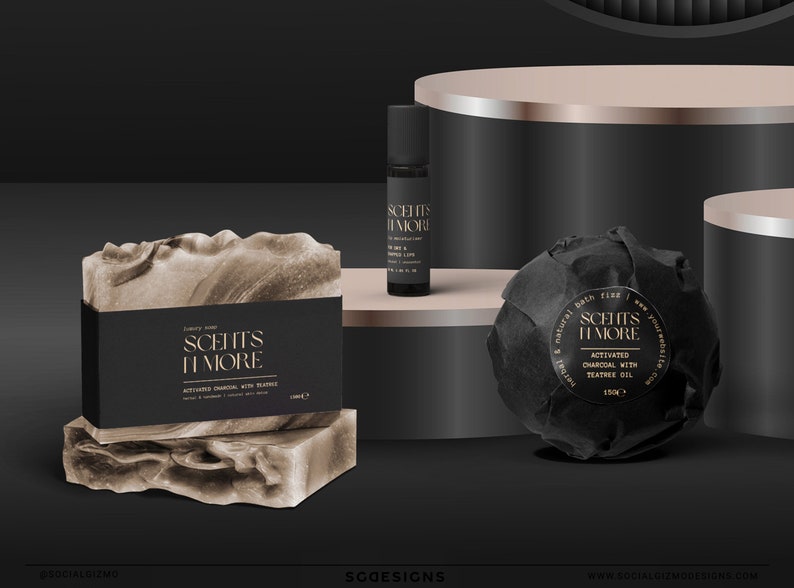 Black DIY Skincare Labels, Luxury Beauty Labels, Minimal Black Cosmetic Labels, Modern Black Cosmetic Label Template, Black Gold Labels #017 image 3