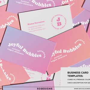 Business card templates from a retro skincare branding kit, shown in a cohesive playful design style suitable for handmade beauty brands