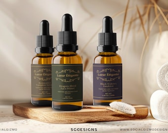 Apothecary Skincare Dropper Label Template Canva Editable, Serum Bottle Label, Face Oil Cosmetic Packaging Design 004