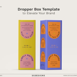 Bold Dropper Box Design, Modern Face Serum Box Design Template, DIY Abstract Dropper Box Template, Bold Minimal Dropper Box Design #011