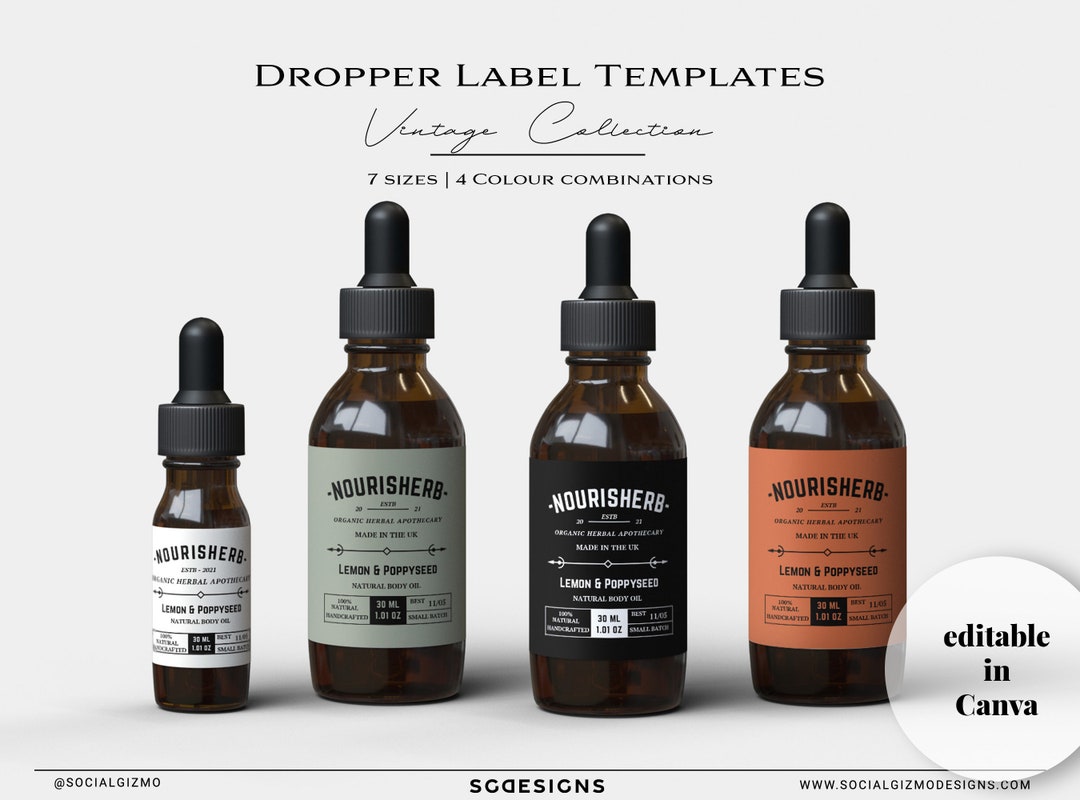 DIY Vintage Dropper Label Template, Masculine DIY Dropper Label Design