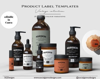 Vintage Skincare Label Templates Canva, Apothecary Cosmetic Label Bundle, Masculine Grooming Product Labels for Skincare Brands 022
