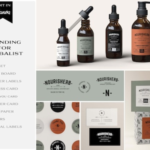 Vintage Apothecary Black Skincare Branding Kit, Editable Canva Brand Templates, DIY Branding for Vintage Cosmetics Business #022