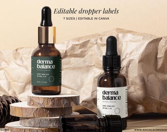 Serum Label Template for Dropper Bottles, Skincare Label Bundle, Cosmetic Bottle Labels, Editable Canva Label Templates (7 Sizes) #010