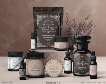 Apothecary Skincare Label Bundle Templates: DIY Vintage Flourish Cosmetic Potion Labels, Halloween #012