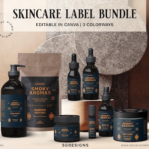 Bold Vintage Skincare Label Templates for Canva, Apothecary Branding Kit, Heritage Cosmetic Labels for Jars, Droppers, Pouches 018