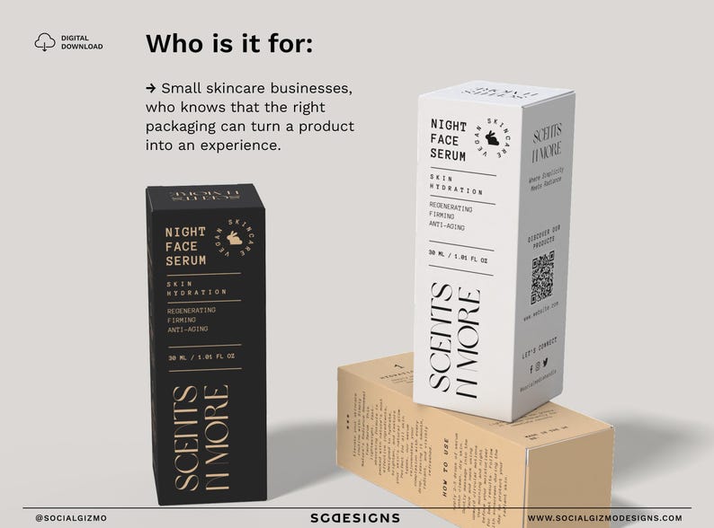 Minimal luxury editable dropper box templates, in 3 colorways designed for small skincare businesses