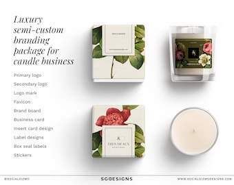 Candle Branding Kit, Floral Vintage Branding Package, Luxury Candle Branding Candle Packaging Design