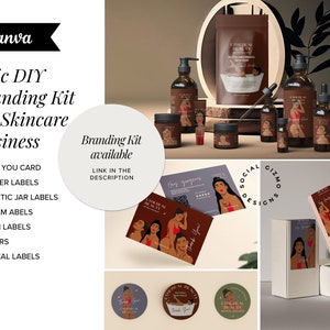 May include: A branding kit for a skincare business featuring the text "Ethical Beauty" on the packaging. The kit includes a thank you card, dropper labels, cosmetic jar labels, lip balm labels, pouch labels, stickers, and box seal labels. The kit is designed in a chic style with a brown and white colour scheme.