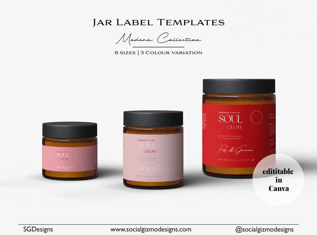 Editable Jar Product Label Templates, Red Body Product Labels, Cream