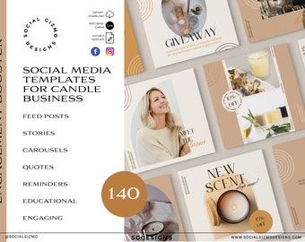Beige Candle Business Instagram Post Templates: Elegant Social Media Engagement Booster Designs