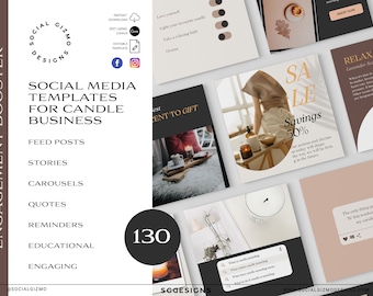 Candle Instagram Templates Bundle Canva, Social Media Post Templates for Candle Business, Aesthetic IG Content Pack