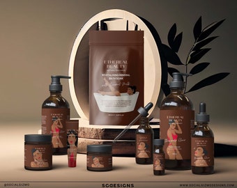 Brown Skincare Label Template Bundle, Cosmetic Label Templates for Jars & Bottles, Editable Canva Beauty Packaging Design #014