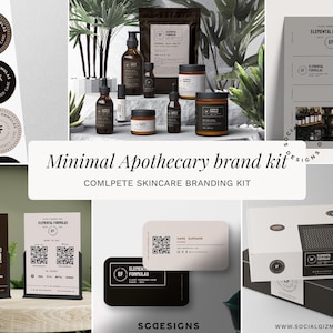 Skincare Branding Kit Canva Template, Minimal Apothecary Brand Kit, Cosmetic Packaging Design Set, Beauty Business Branding