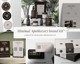Skincare Branding Kit Canva Template, Minimal Apothecary Brand Kit, Cosmetic Packaging Design Set, Beauty Business Branding