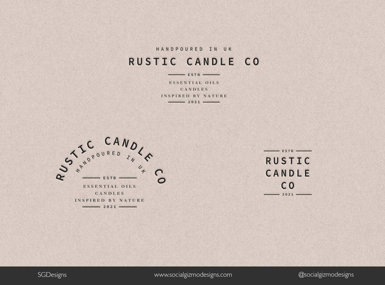 May include: Black and white logo for Rustic Candle Co. The logo features the company name in a circular design with the text "Handpoured in UK" and "Estb 2021" below. The logo also includes the text "Essential Oils Candles Inspired by Nature".