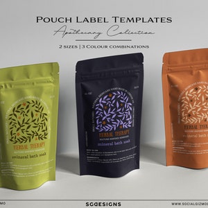 Apothecary Pouch Label Template, DIY Bath Soak Labels for Herbalist, Editable Pouch Labels, Pouch Canva Templates, DIY Bath Salt Label #025