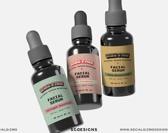 Plantilla de etiqueta para gotero de cuidado de la piel estilo retro en Canva, etiquetas para frascos de sérum, envases cosméticos vintage, kit de marca de belleza editable 008